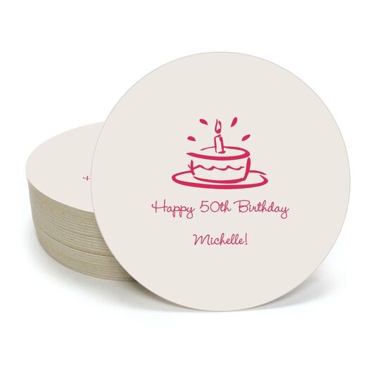 Modern Birthday Cake Round Coasters