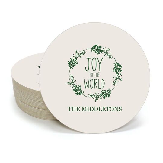 Joy to the World Wreath Round Coasters