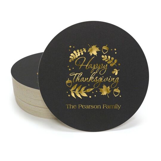 Happy Thanksgiving Autumn Round Coasters