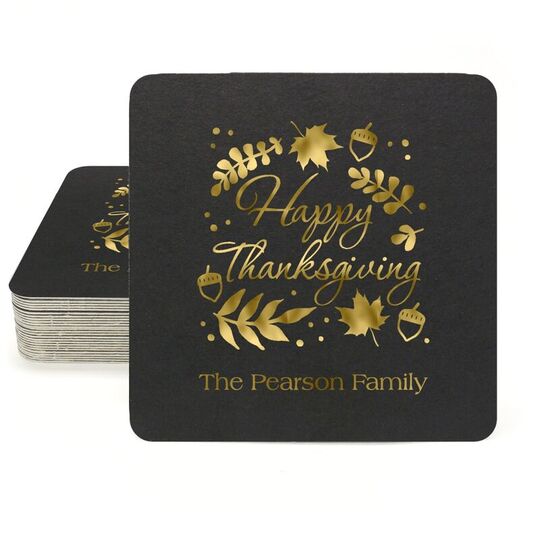 Happy Thanksgiving Autumn Square Coasters