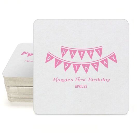 Birthday Banner Square Coasters