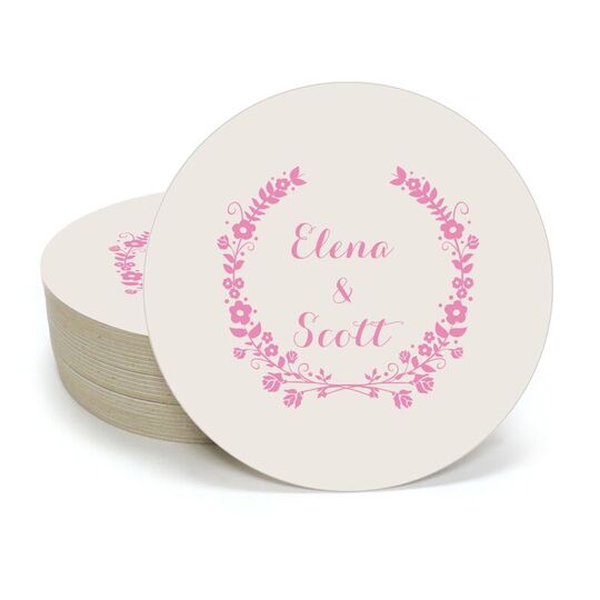 Floral Laurel Wreath Round Coasters