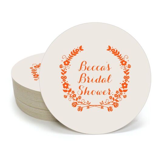 Floral Laurel Wreath Round Coasters