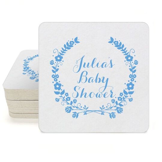 Floral Laurel Wreath Square Coasters