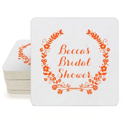 Floral Laurel Wreath Square Coasters