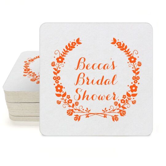 Floral Laurel Wreath Square Coasters