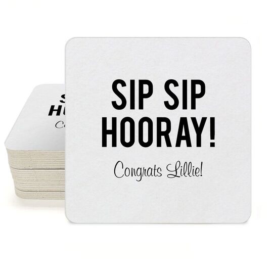 Bold Sip Sip Hooray Square Coasters