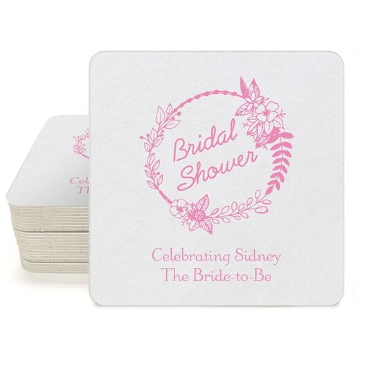 Bridal Shower Wreath Square Coasters