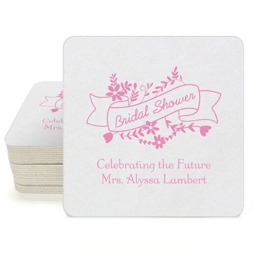 Bridal Shower Ribbon Square Coasters