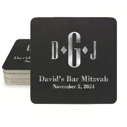 Condensed Monogram with Text Square Coasters
