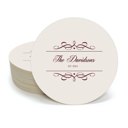 Royal Flourish Framed Names and Text Round Coasters