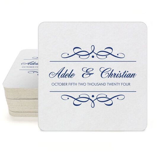 Royal Flourish Framed Names and Text Square Coasters