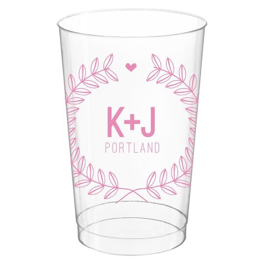 Laurel Wreath with Heart and Initials Clear Plastic Cups