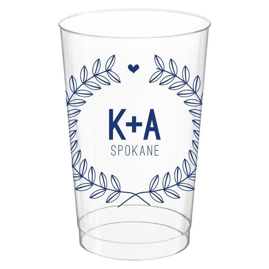 Laurel Wreath with Heart and Initials Clear Plastic Cups