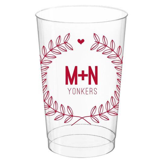 Laurel Wreath with Heart and Initials Clear Plastic Cups