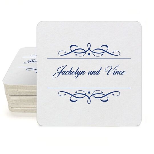 Royal Flourish Framed Names Square Coasters