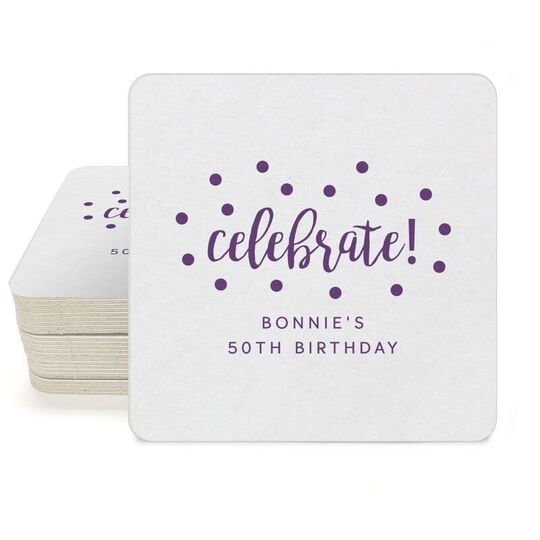 Confetti Dots Celebrate Square Coasters