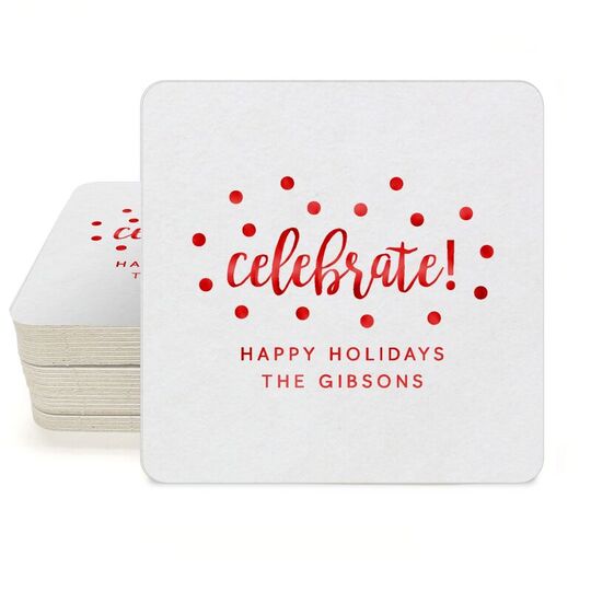 Confetti Dots Celebrate Square Coasters