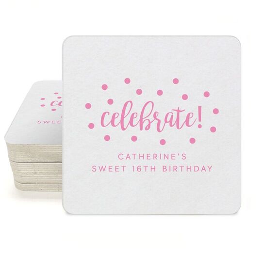 Confetti Dots Celebrate Square Coasters