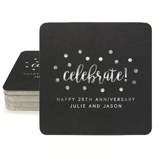 Confetti Dots Celebrate Square Coasters