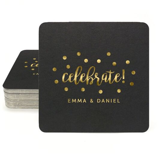 Confetti Dots Celebrate Square Coasters