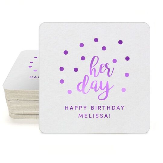 Confetti Dots Her Day Square Coasters