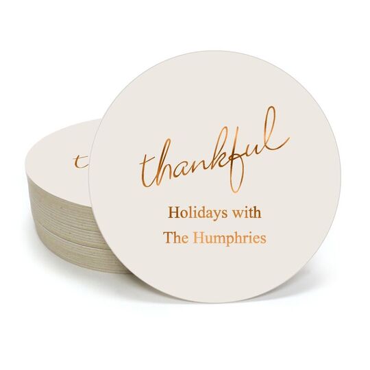 Expressive Script Thankful Round Coasters