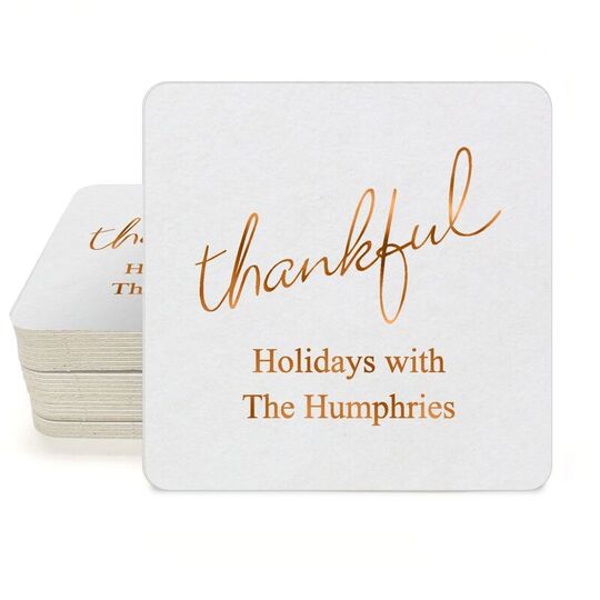 Expressive Script Thankful Square Coasters