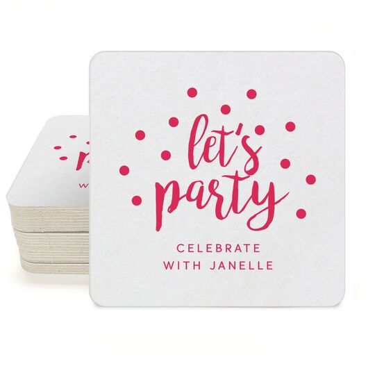 Confetti Dots Let's Party Square Coasters