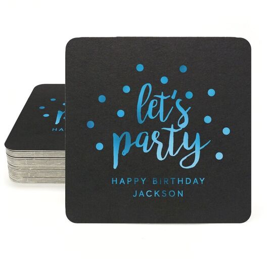 Confetti Dots Let's Party Square Coasters