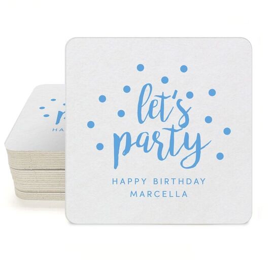 Confetti Dots Let's Party Square Coasters