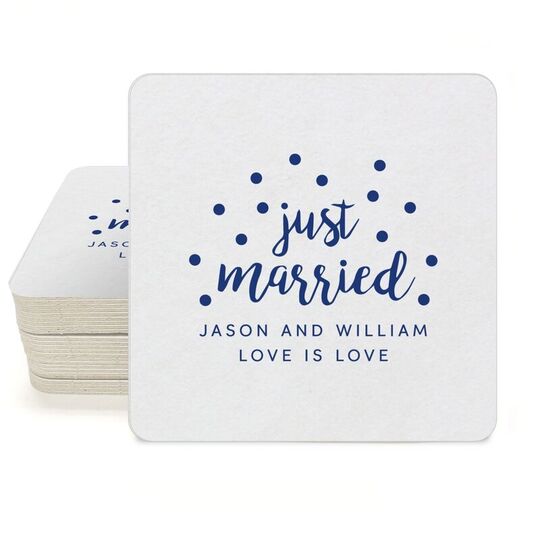 Confetti Dots Just Married Square Coasters