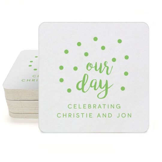 Confetti Dots Our Day Square Coasters