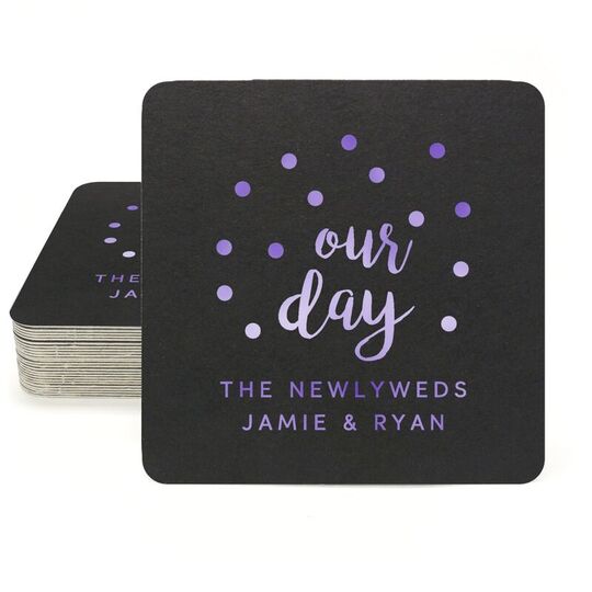 Confetti Dots Our Day Square Coasters