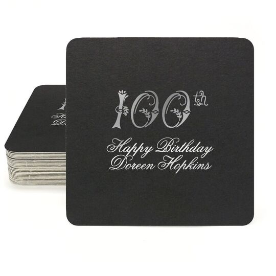 Elegant 100th Scroll Square Coasters