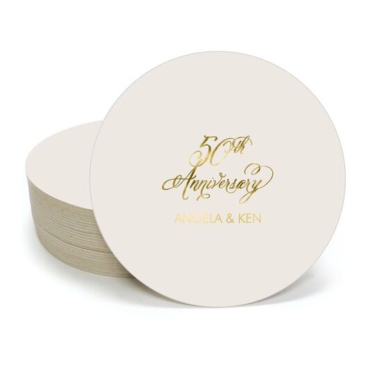 Elegant 50th Anniversary Round Coasters