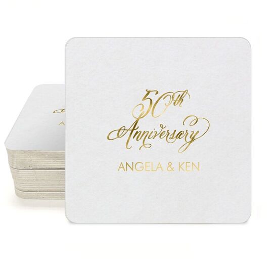 Elegant 50th Anniversary Square Coasters