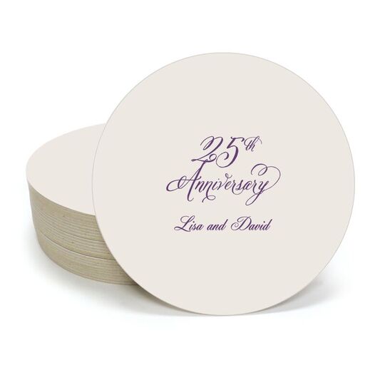 Elegant 25th Anniversary Round Coasters