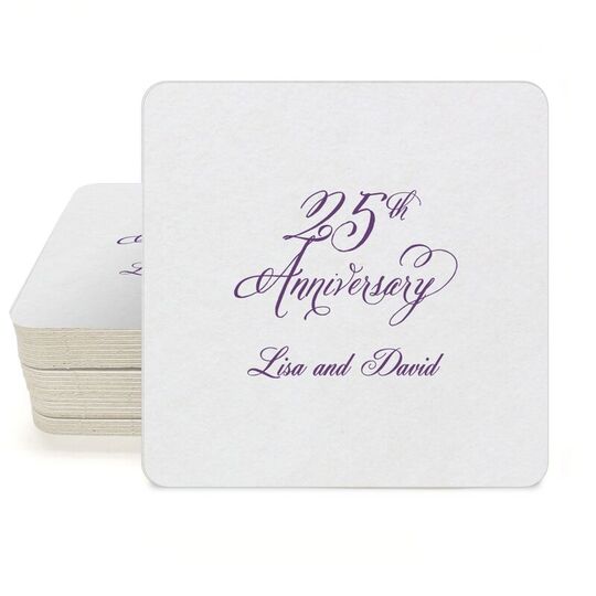 Elegant 25th Anniversary Square Coasters