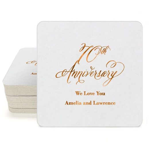 Elegant 70th Anniversary Square Coasters