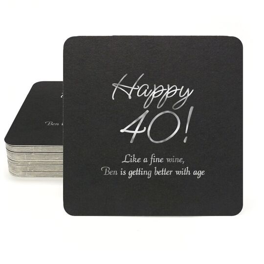 Elegant Happy 40th Square Coasters
