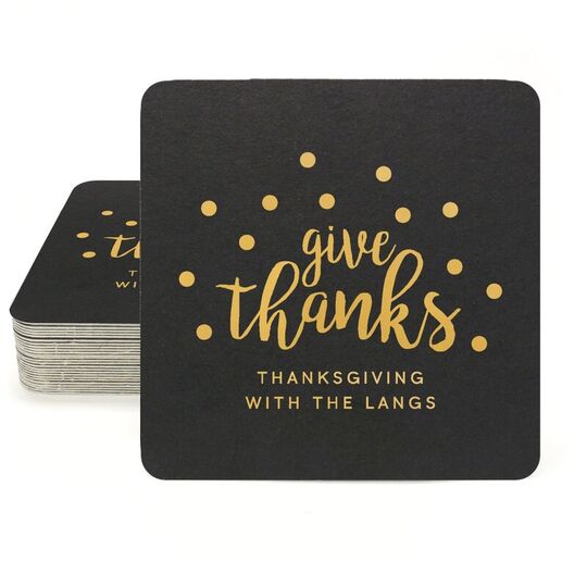 Confetti Dots Give Thanks Square Coasters