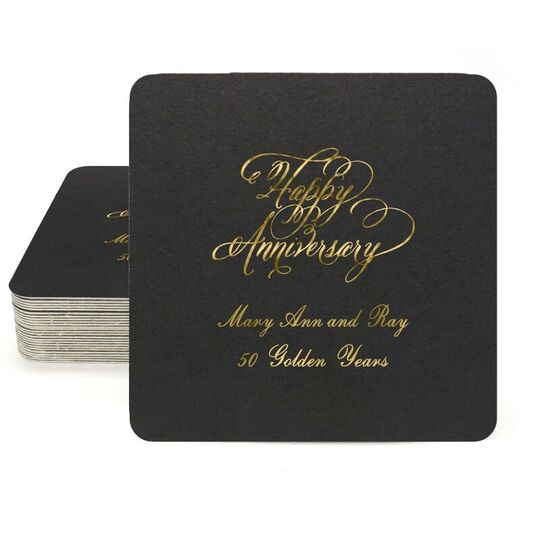 Elegant Happy Anniversary Square Coasters