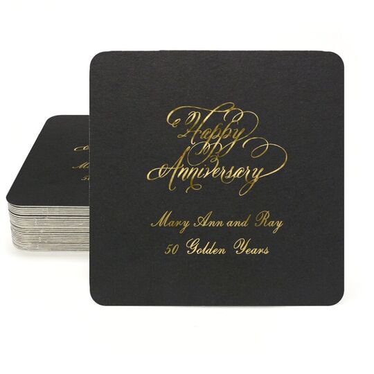 Elegant Happy Anniversary Square Coasters