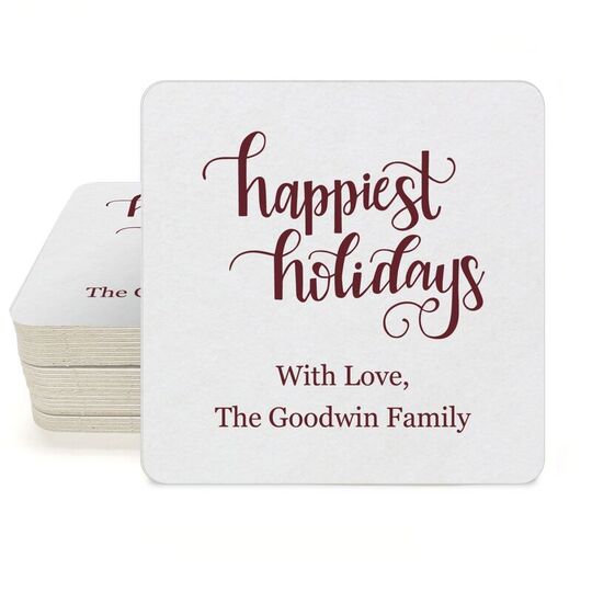 Hand Lettered Happiest Holidays Square Coasters