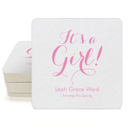 Elegant It's A Girl Square Coasters