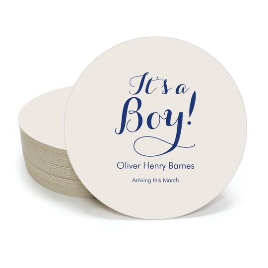 Elegant It's A Boy Round Coasters