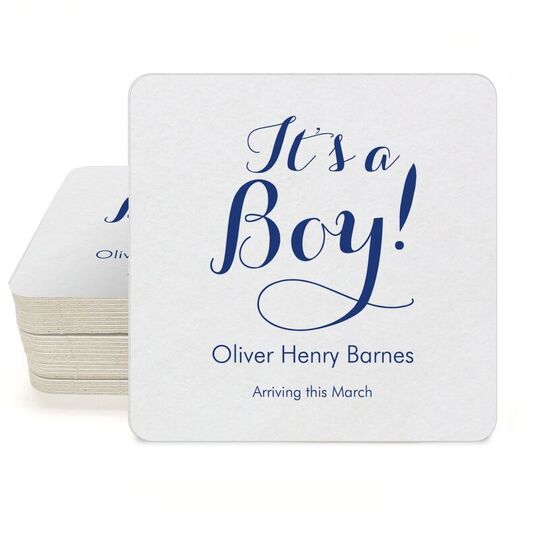 Elegant It's A Boy Square Coasters