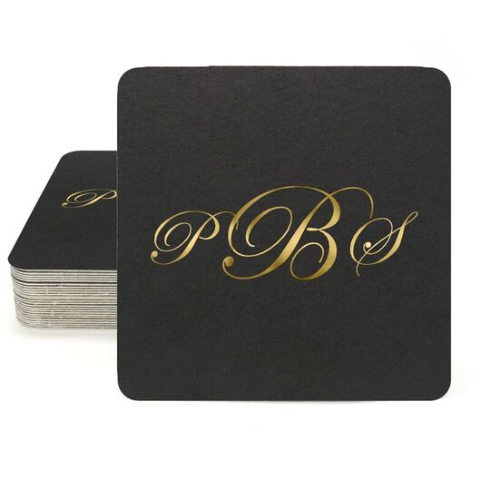 Elegant Script Monogram Square Coasters