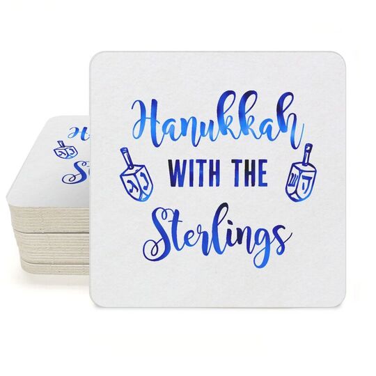 Hanukkah Dreidels Square Coasters